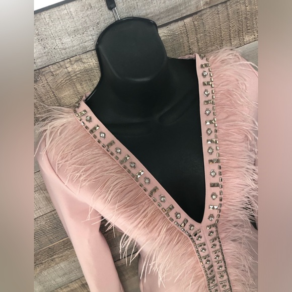 Pink/Salmon Colored Fashion Nova Bandage Dress with Feather Accents Size S - Picture 5 of 16
